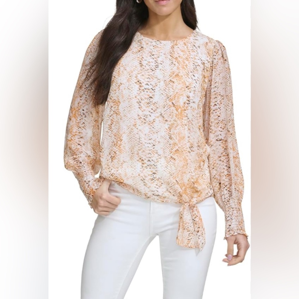 Calvin Klein Snake Print Tie-Front Blouse